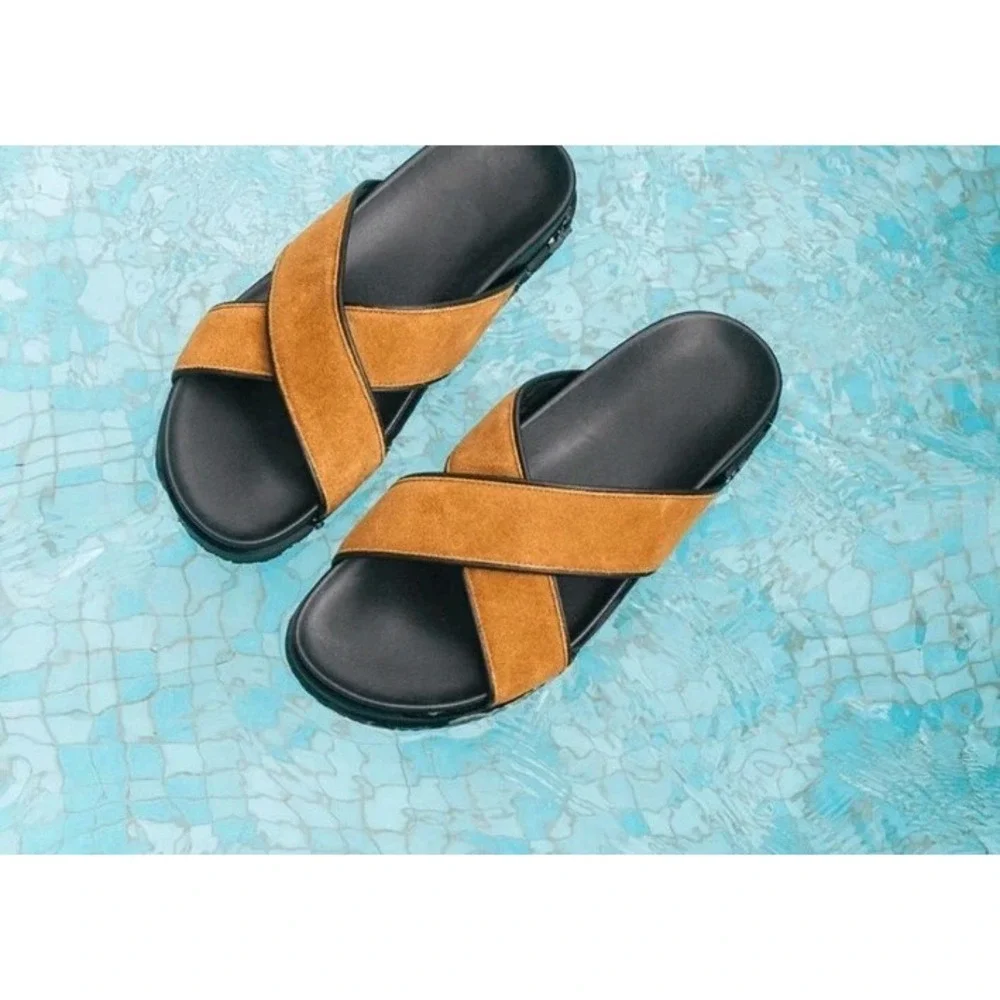 Italian Leather Mens Tan Del Toro Amalfi Crossover Sandal‎ NEW
